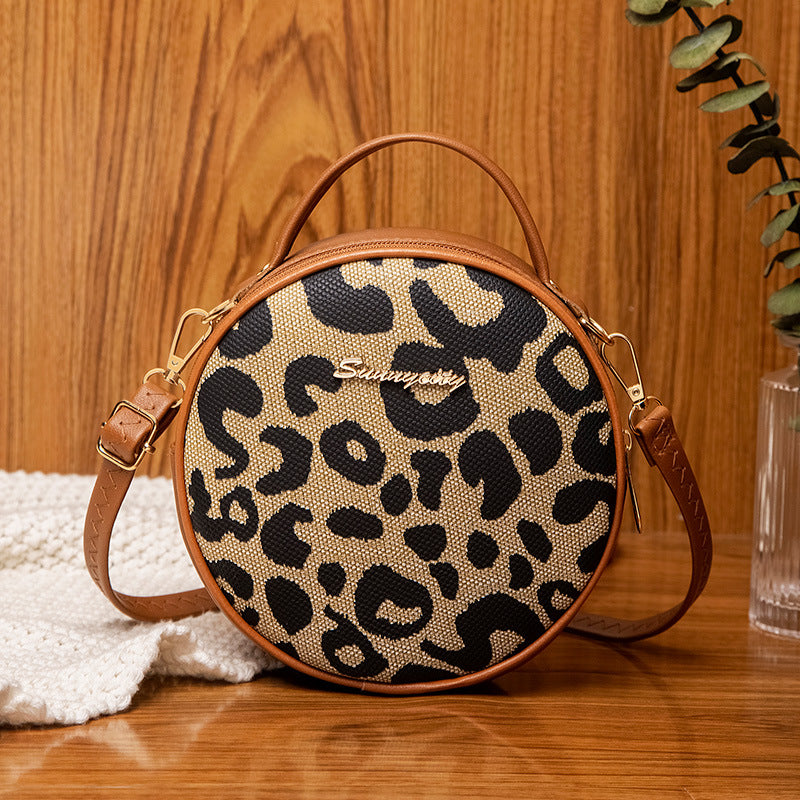 Wholesale PU Leopard Handle Shoulder Small Round Bag